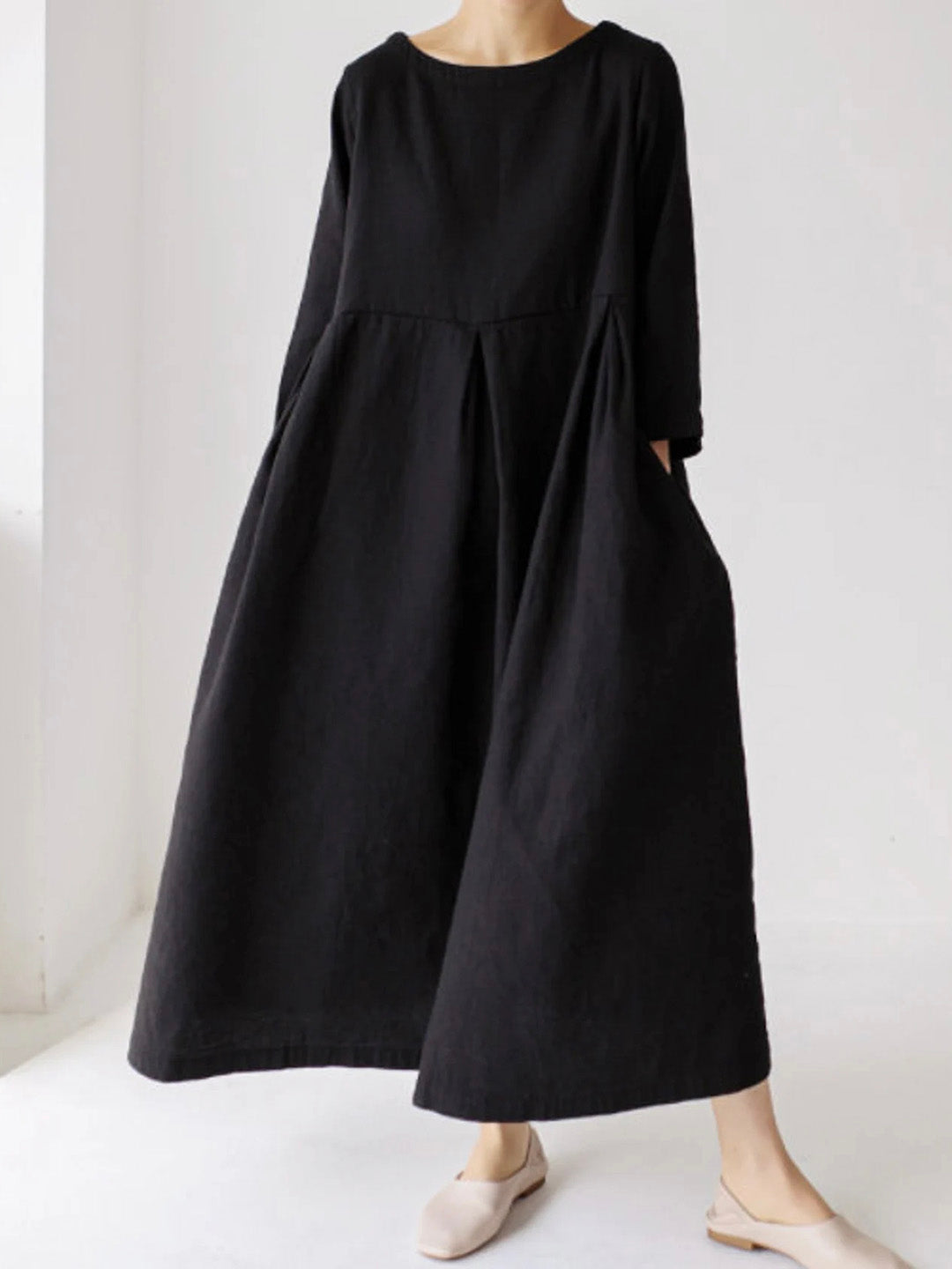 Isabel Timeless Loose Linen Dresses with Side Pockets Designer Dress Edit