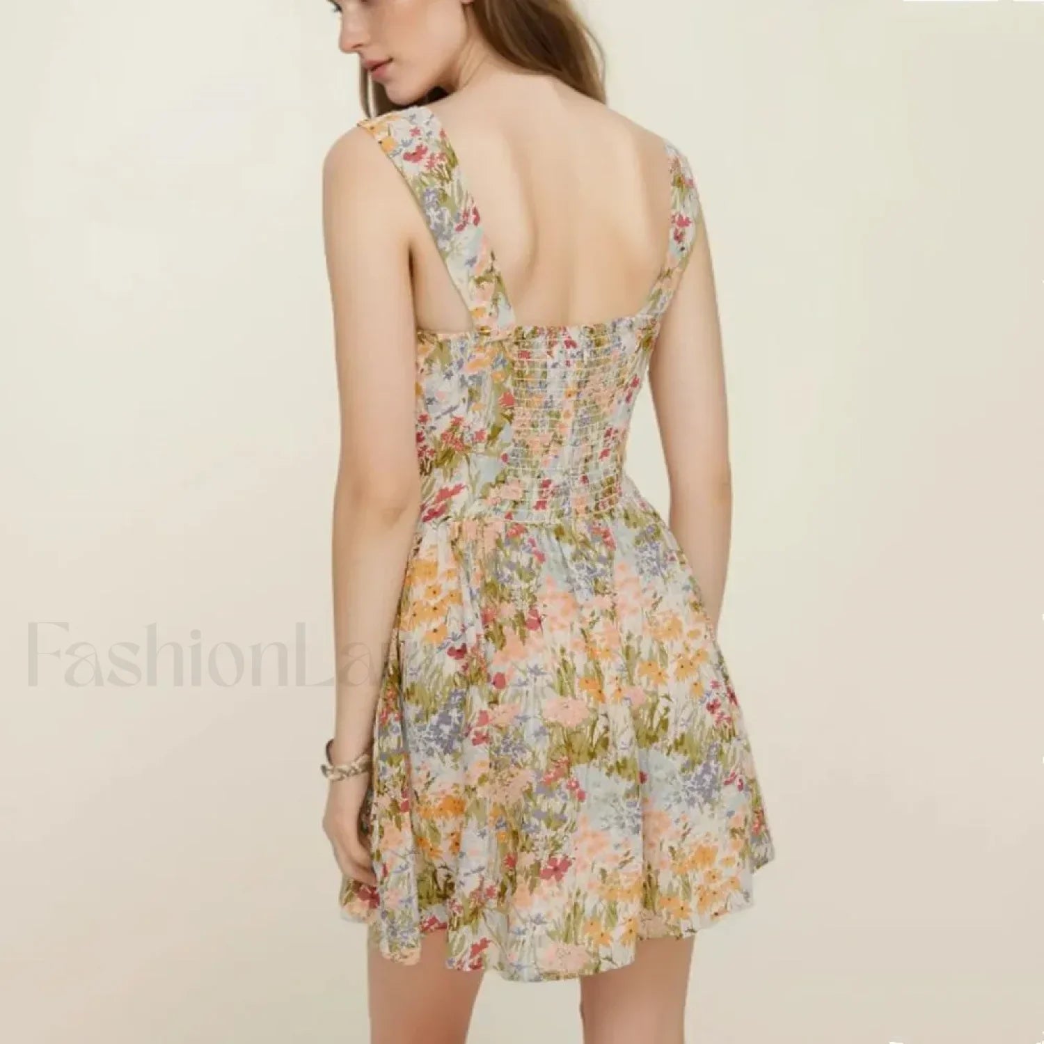 Green V-Neck A-Line Floral Dress
