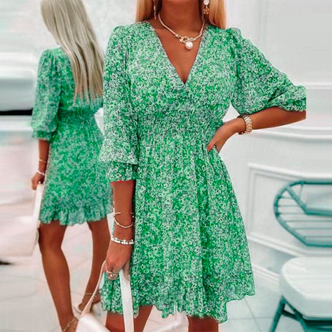 Guadalupe Boutique Floral Print V Neck Dress Chic Silhouette Collection