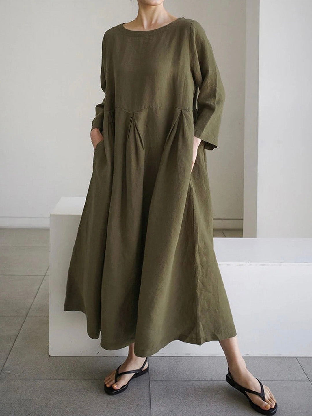 Isabel Timeless Loose Linen Dresses with Side Pockets Designer Dress Edit