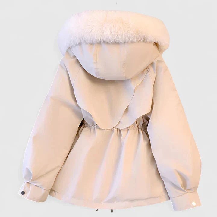 Faux Fur Hooded Fleece-Lined Drawstring Waist Parka Jacket
