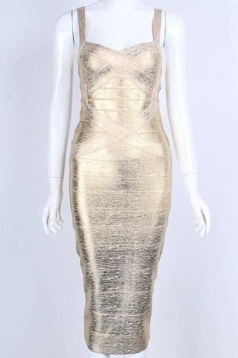 Heidi Bandage Midi Dress - Gold (Sale)