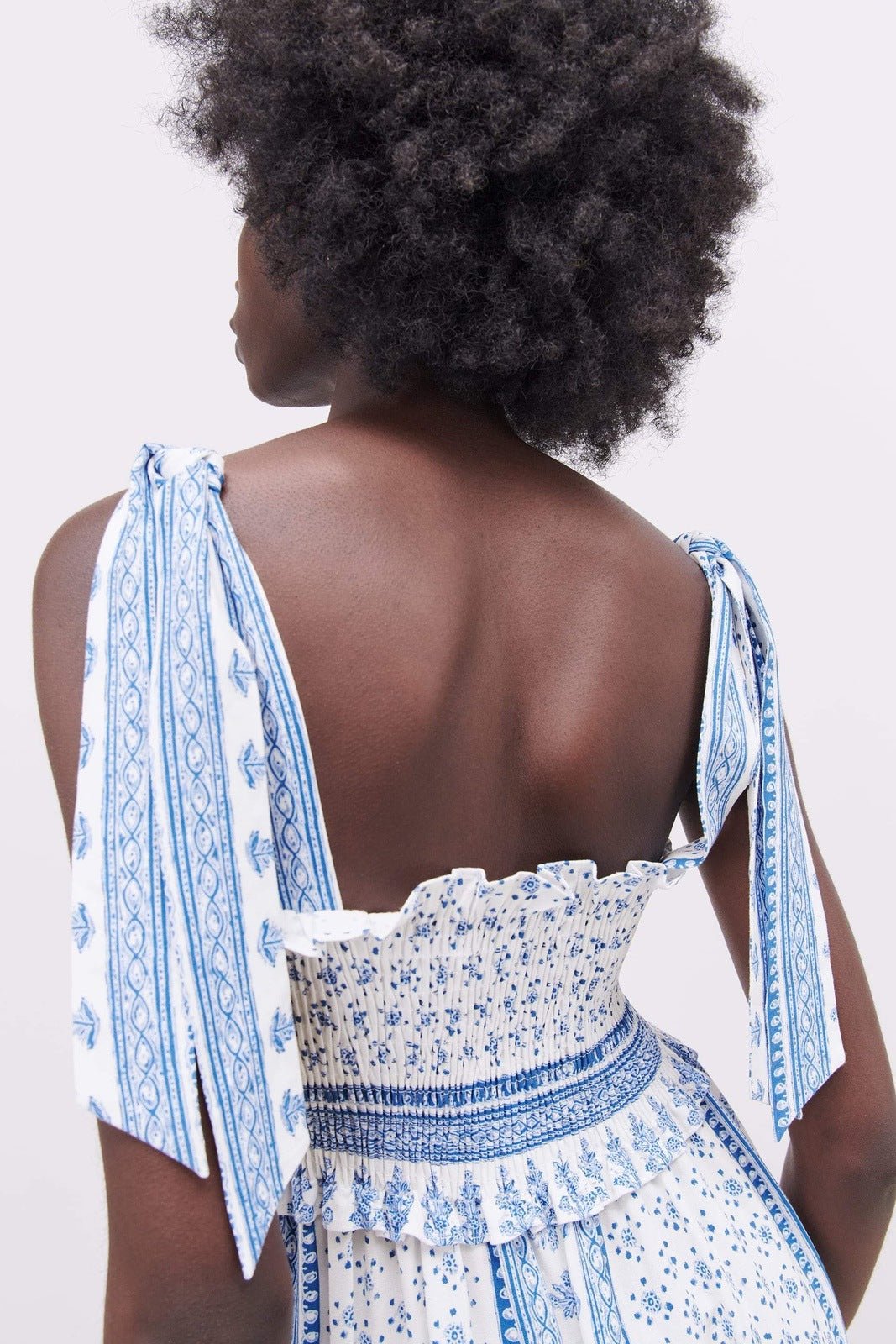 Wanda Chic Printed Midi Dress with Gathered Straps Everyday Luxe Edit
