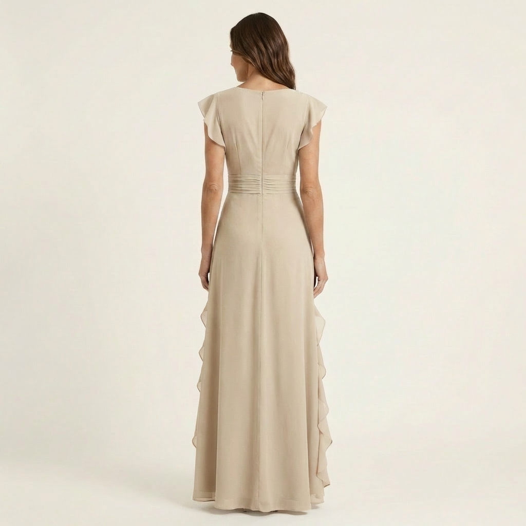 Surplice V-Neck Flutter Sleeve Cascading Ruffle Chiffon Maxi Gown 2