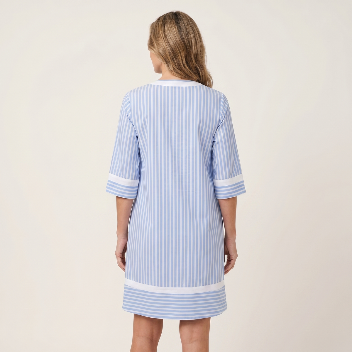 Tunic V-Neck Striped Contrast Trim Half Sleeve Shift Mini Dress 4