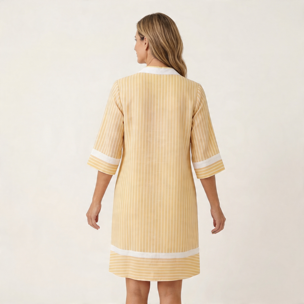 Tunic V-Neck Striped Contrast Trim Half Sleeve Shift Mini Dress 6