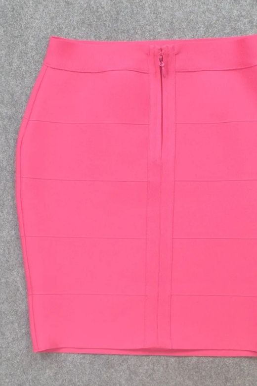 High Waist Bandage Striped Mini Skirt - Hot Pink