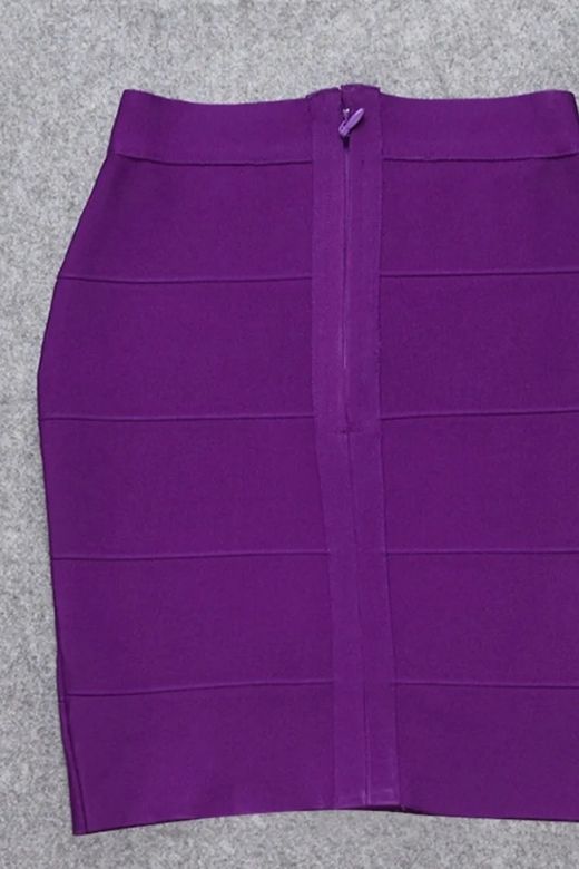 High Waist Bandage Striped Mini Skirt - Plum Purple