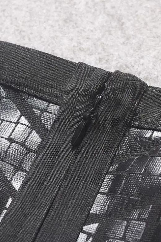 High Waist Leather Pencil Skirt Mini Length - Crocodile Black