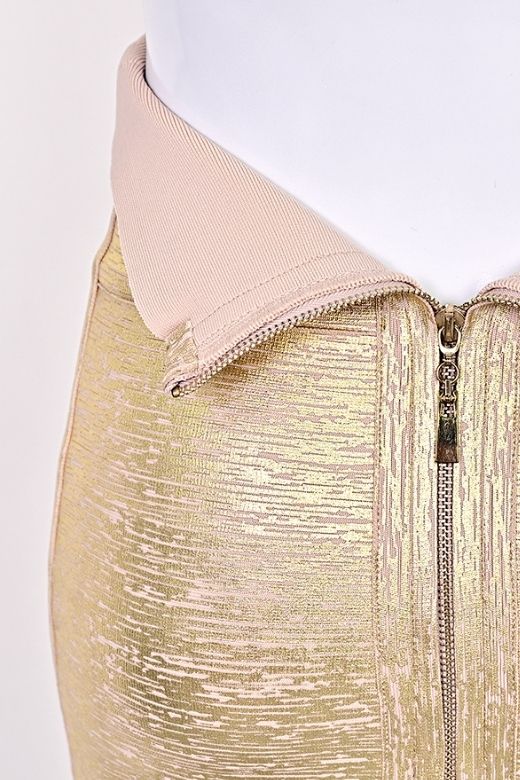 High Waist Leather Pencil Skirt Mini Length - Gold