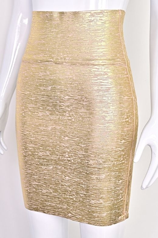 High Waist Leather Pencil Skirt Mini Length - Gold