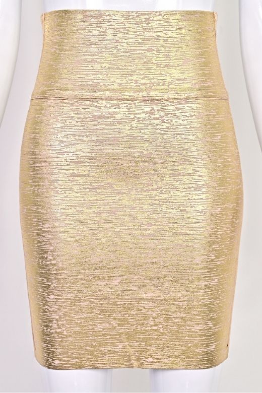 High Waist Leather Pencil Skirt Mini Length - Gold