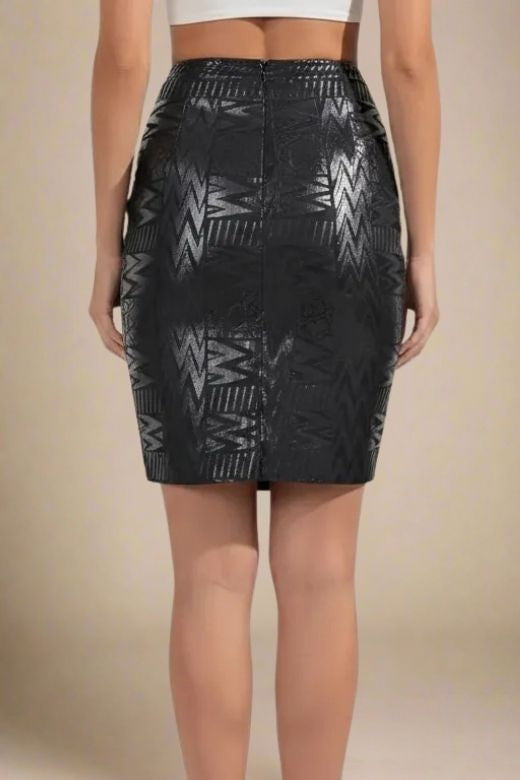 High Waist Metallic Leather Mini Skirt - Classic Black