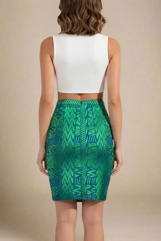 High Waist Metallic Leather Mini Skirt - Emerald Green