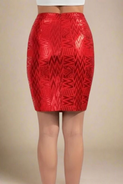 High Waist Metallic Leather Mini Skirt - Lipstick Red