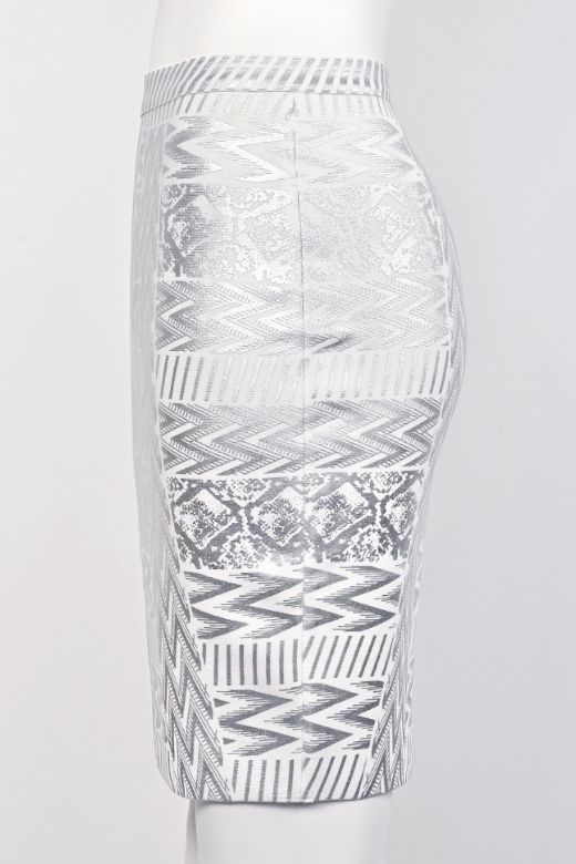High Waist Metallic Leather Mini Skirt - Silver