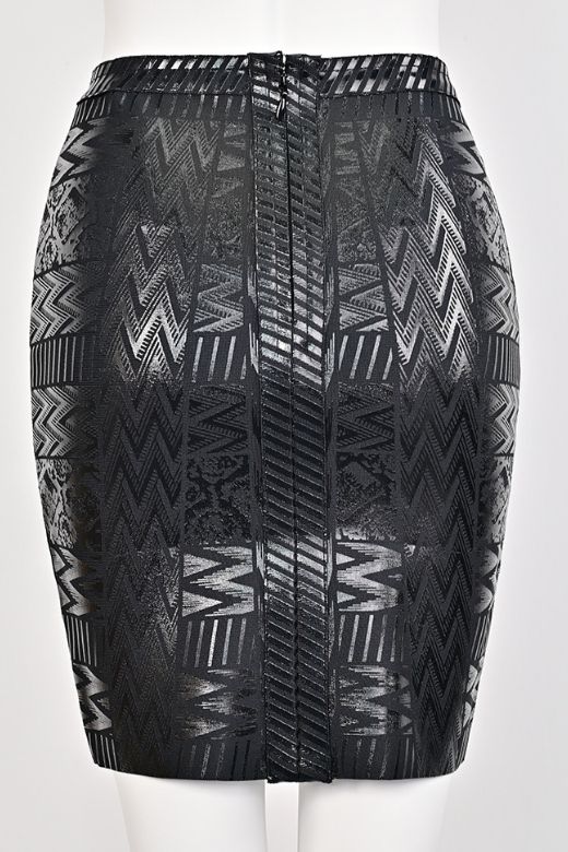 High Waist Metallic Leather Mini Skirt - Classic Black