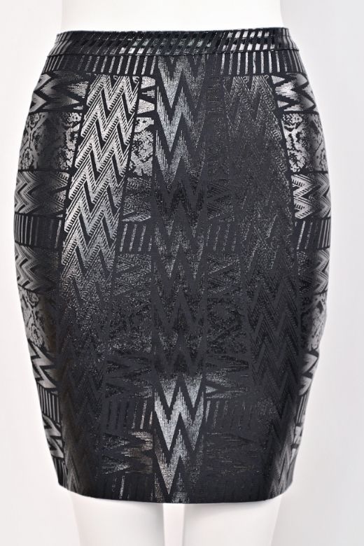 High Waist Metallic Leather Mini Skirt - Classic Black