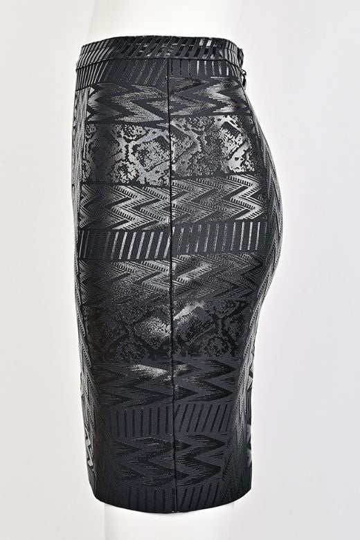 High Waist Metallic Leather Mini Skirt - Classic Black