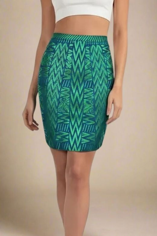 High Waist Metallic Leather Mini Skirt - Emerald Green