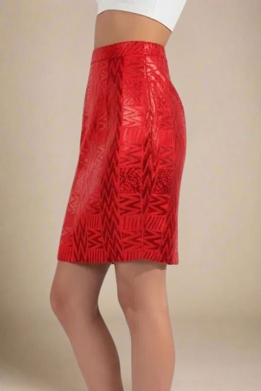 High Waist Metallic Leather Mini Skirt - Lipstick Red