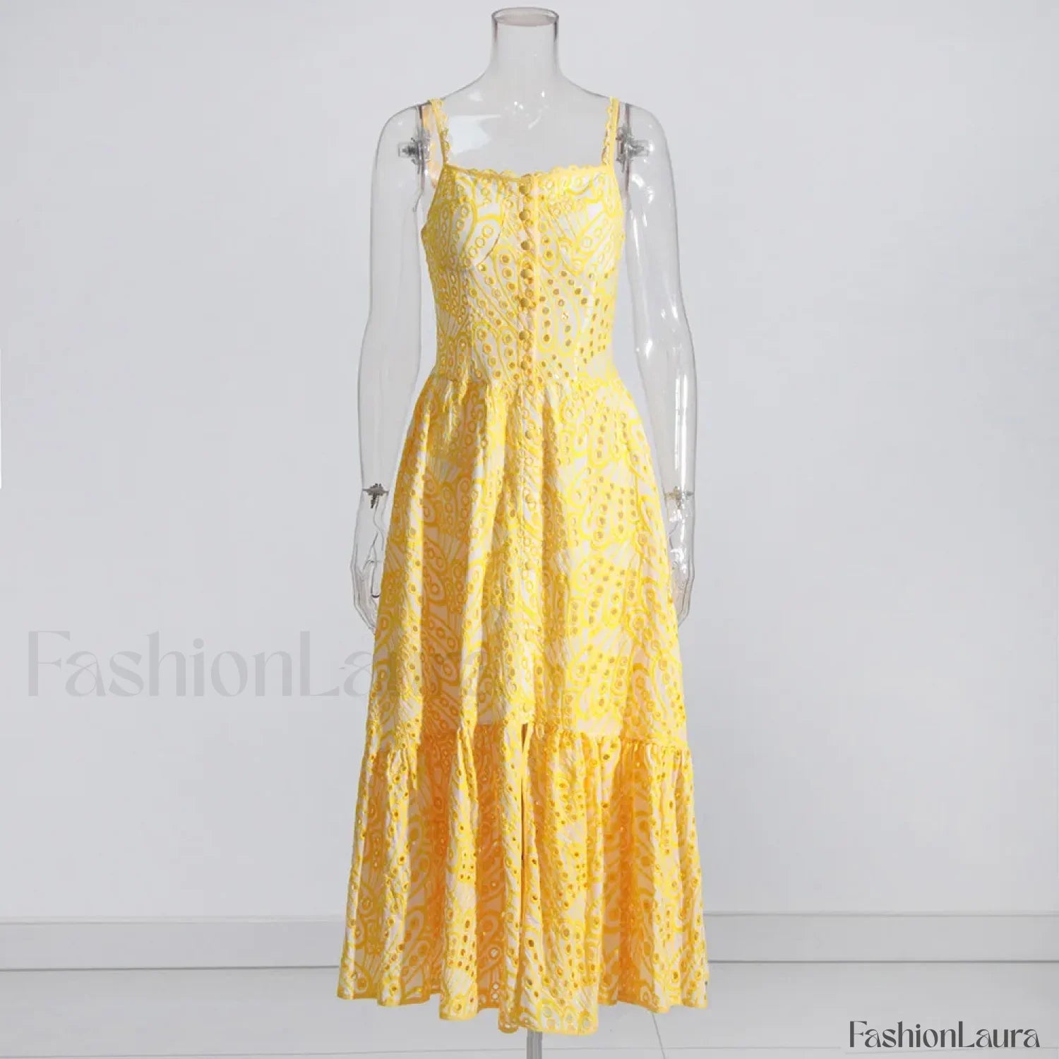 Hollow-Out Square Collar Floral Dress
