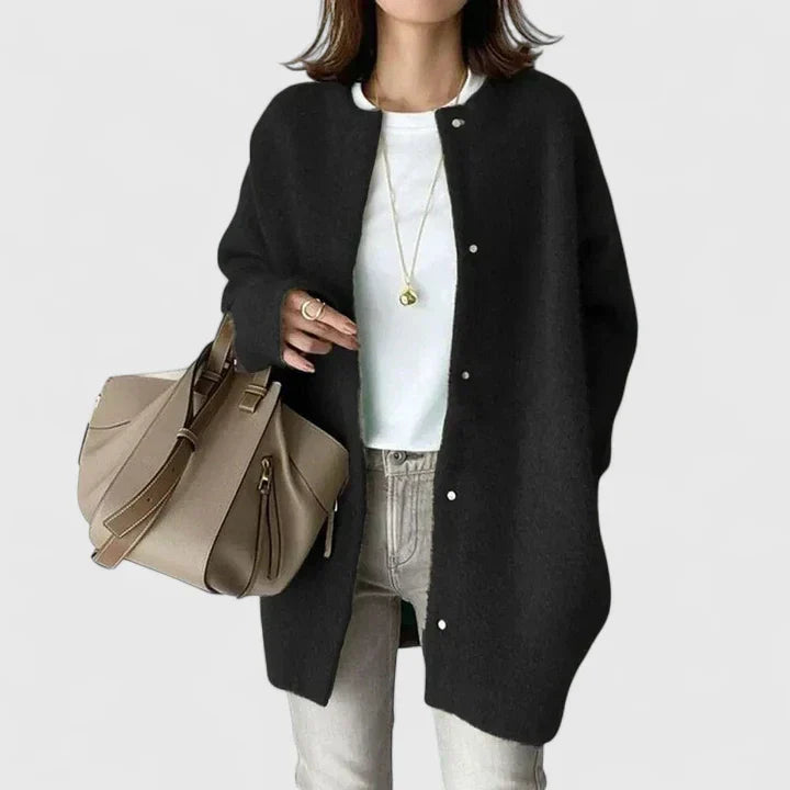 Round Neck Button Front Knit Long Sleeve Longline Cardigan 3