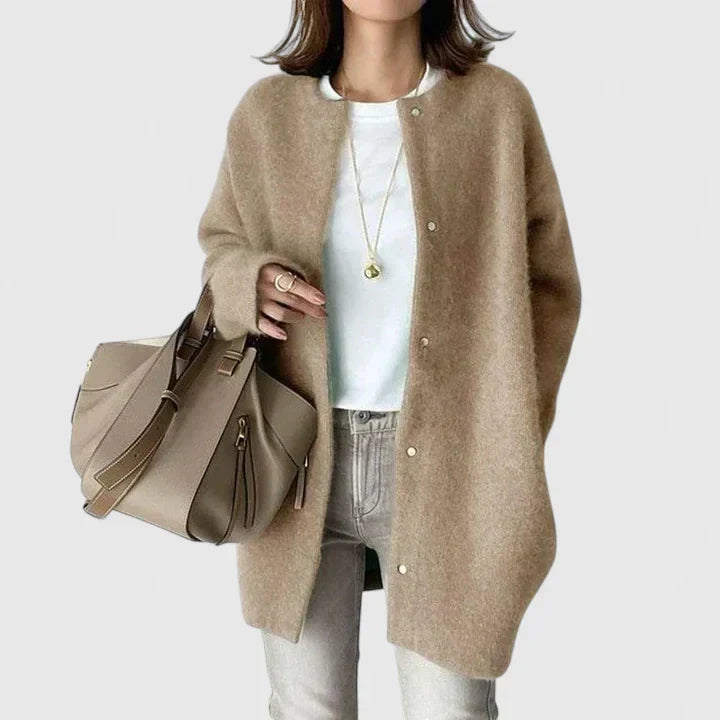 Round Neck Button Front Knit Long Sleeve Longline Cardigan