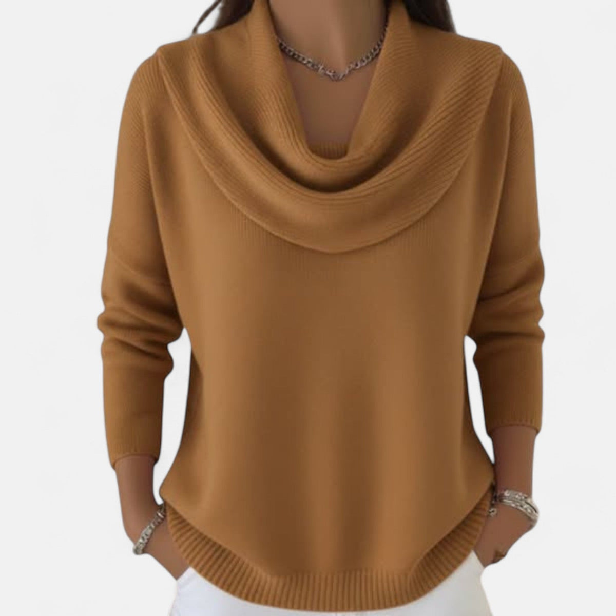 Cowl Neck Ribbed Knit Long Sleeve Pullover Sweater 2
