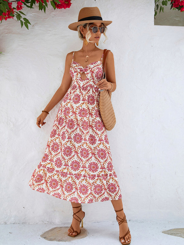 For Gown Midi Flowered Keyhole Women Rose Red / S