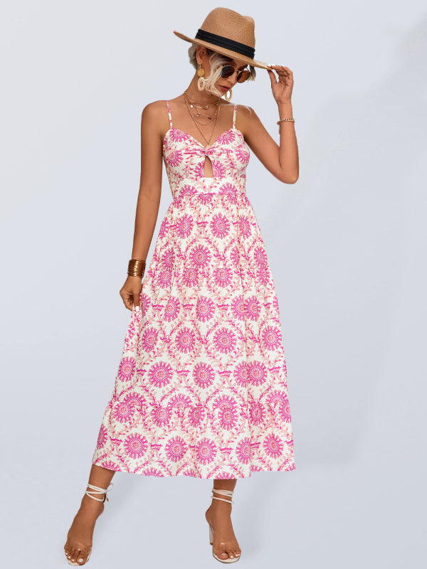 For Gown Midi Flowered Keyhole Women Shocking Pink / S