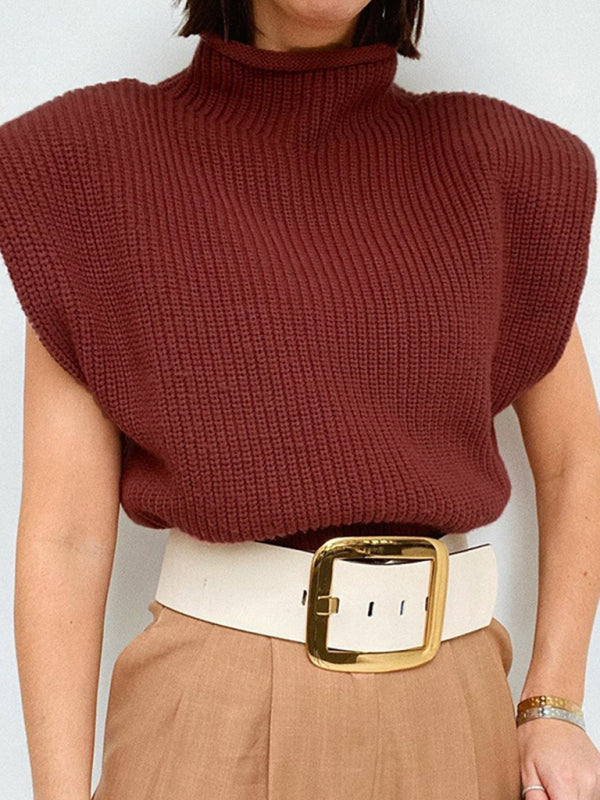 New solid color sexy turtleneck short-sleeved sweater top Wine Red clothes shirt shirts short sleeve top tops