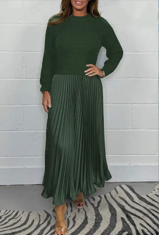 Ribbed Knit Sweater And Pleated Midi Skirt Set 5