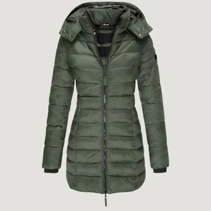 Hooded Quilted Zip-Front Long Puffer Coat 2