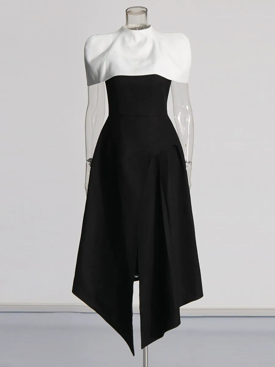 Folded Collar Midi Dress With Tie