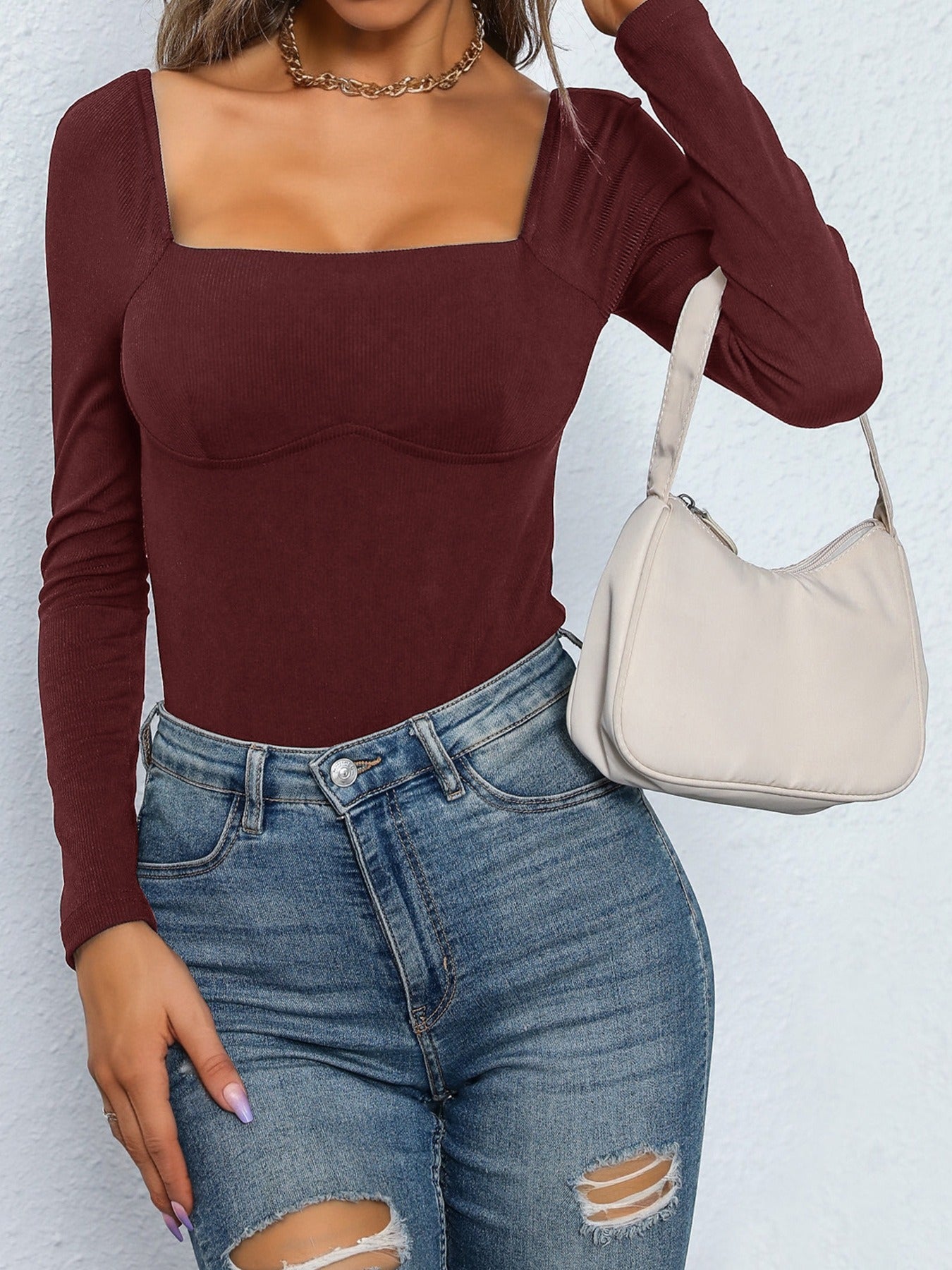 Boat Neck Knitted Bodysuit