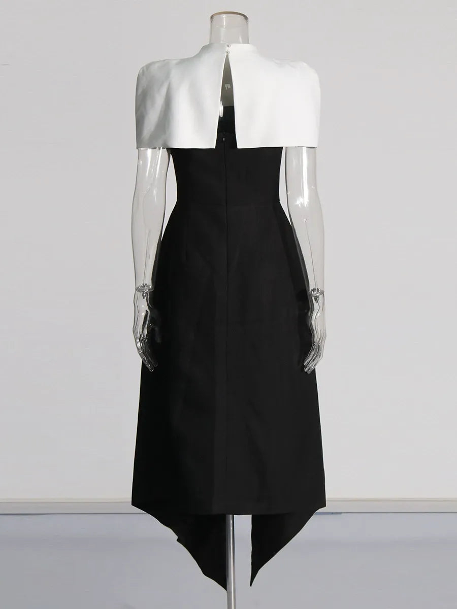 Folded Collar Midi Dress With Tie