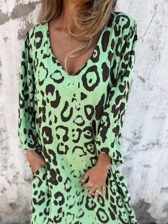 Amberly Stylish Loose Leopard Print Dress for Women Casual Daywear