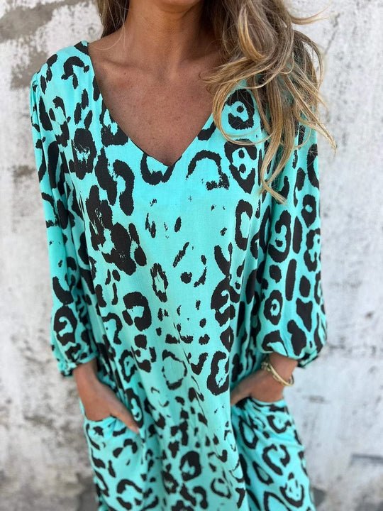Amberly Stylish Loose Leopard Print Dress for Women Casual Daywear