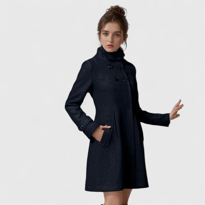 Hooded Double-Breasted Button Wool Pocket Swing Coat