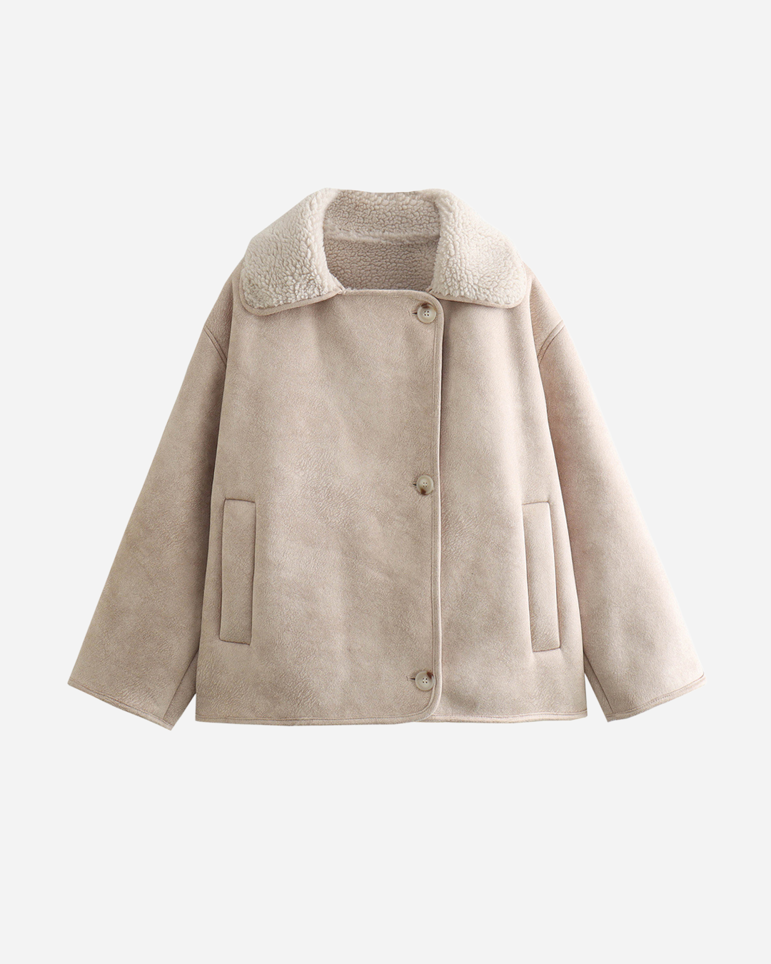 Notched Lapel Sherpa Trim Faux Suede Shearling Jacket 6