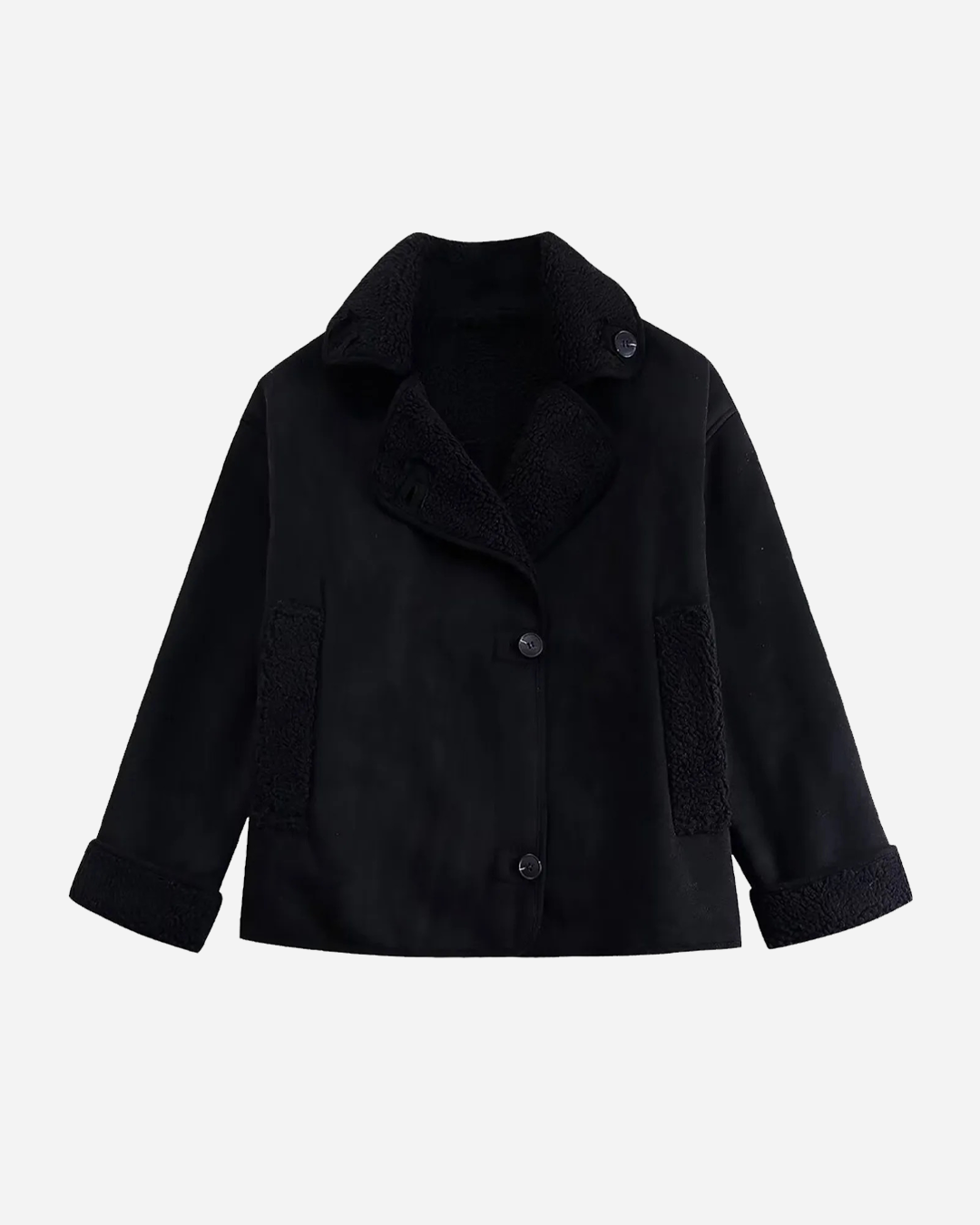 Notched Lapel Sherpa Trim Faux Suede Shearling Jacket 9
