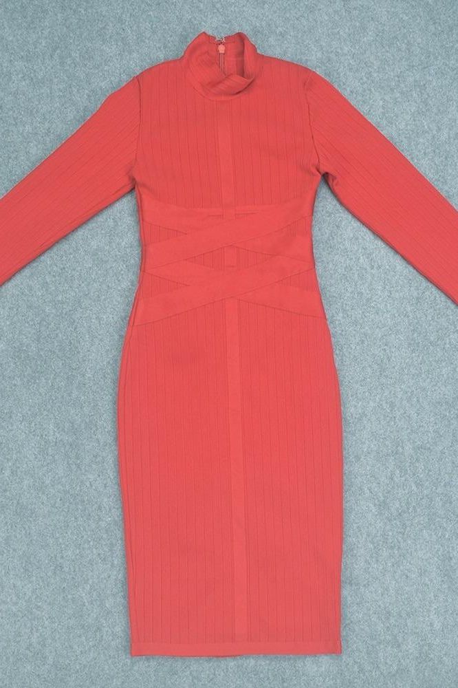Jane Long Sleeve Bodycon Midi Dress - Lipstick Red (Sale)