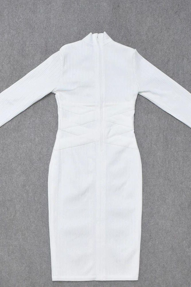 Jane Long Sleeve Bodycon Midi Dress - White Pearl (Sale)