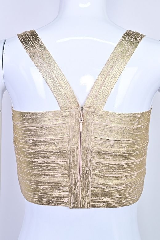Jay Bandage Leather Crop Top - Gold