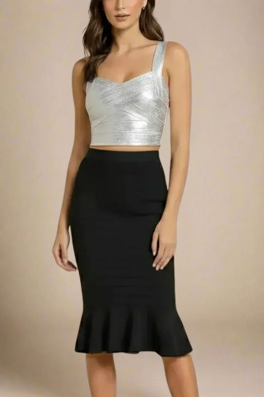 Jay Bandage Leather Crop Top - Silver
