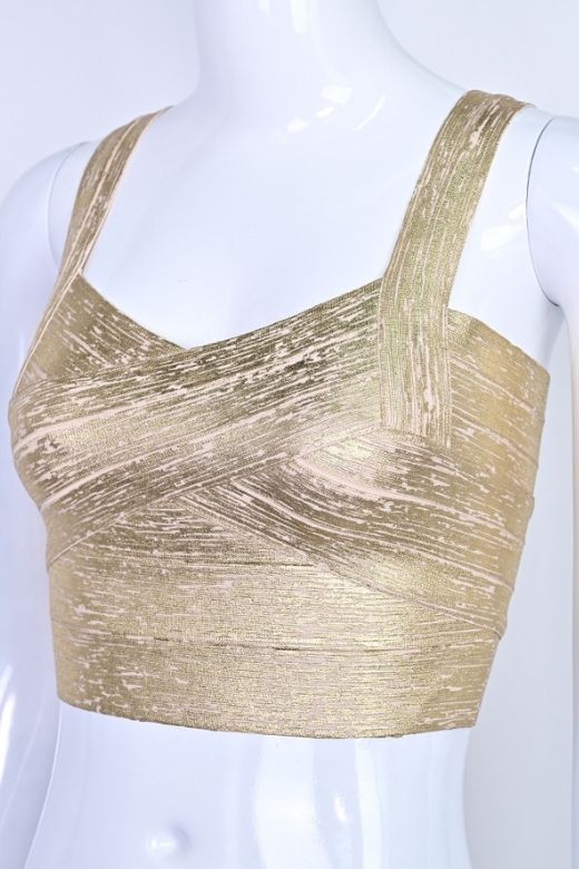 Jay Bandage Leather Crop Top - Gold