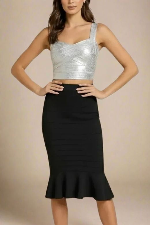 Jay Bandage Leather Crop Top - Silver