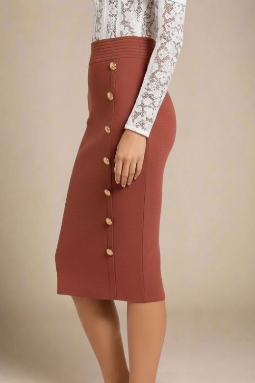 Jessie Midi Pencil Skirt - Tan Brown
