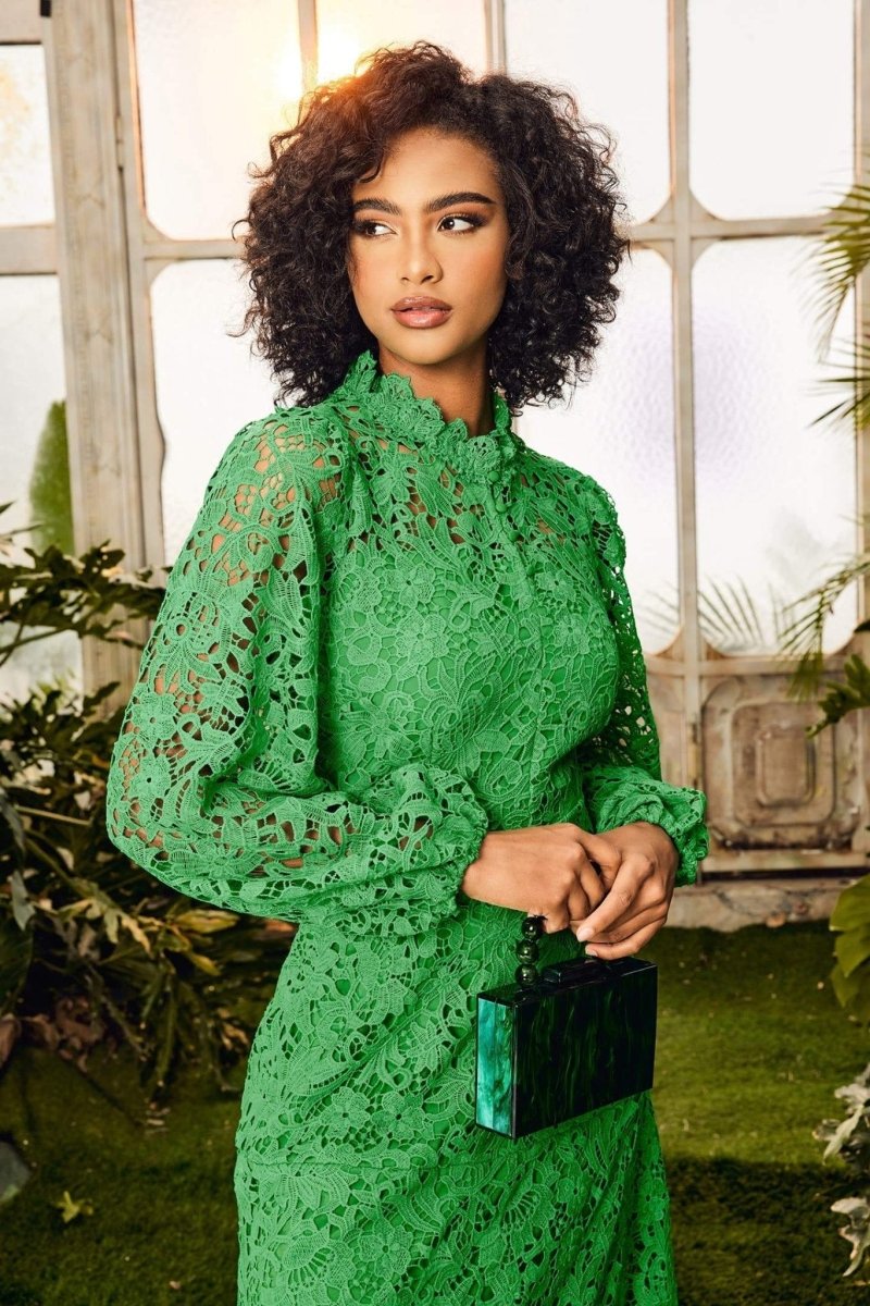 Florencia Premium Flared Maxi Dress with Embroidered Lace Evening Wear Edit